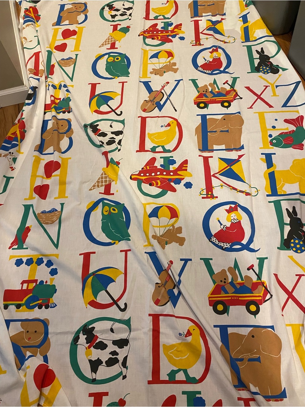Kids Twin Flat Sheet Vintage ABC Primary Colors Cotton Blend